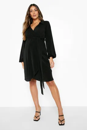 Maternity Collared Wrap Dress