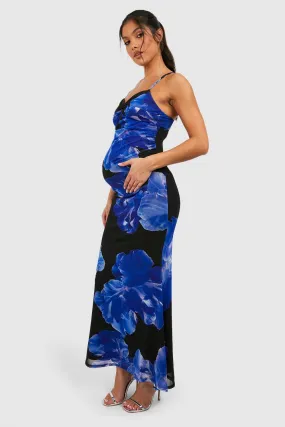 Maternity Floral Mesh Midi Dress