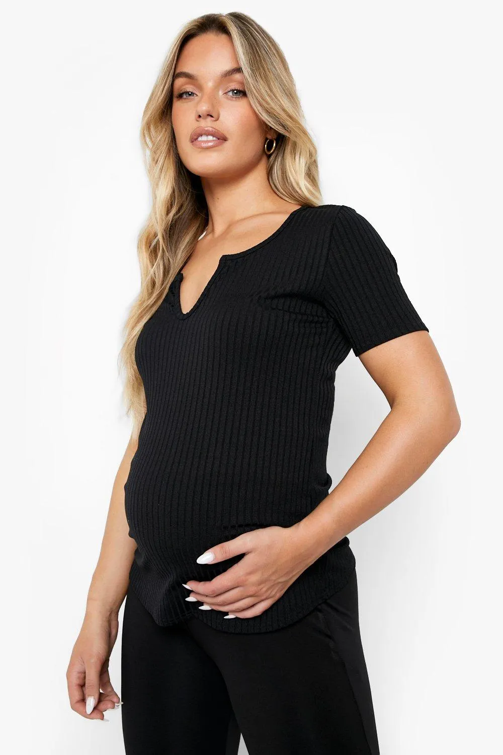 Maternity Rib Notch Neck Top