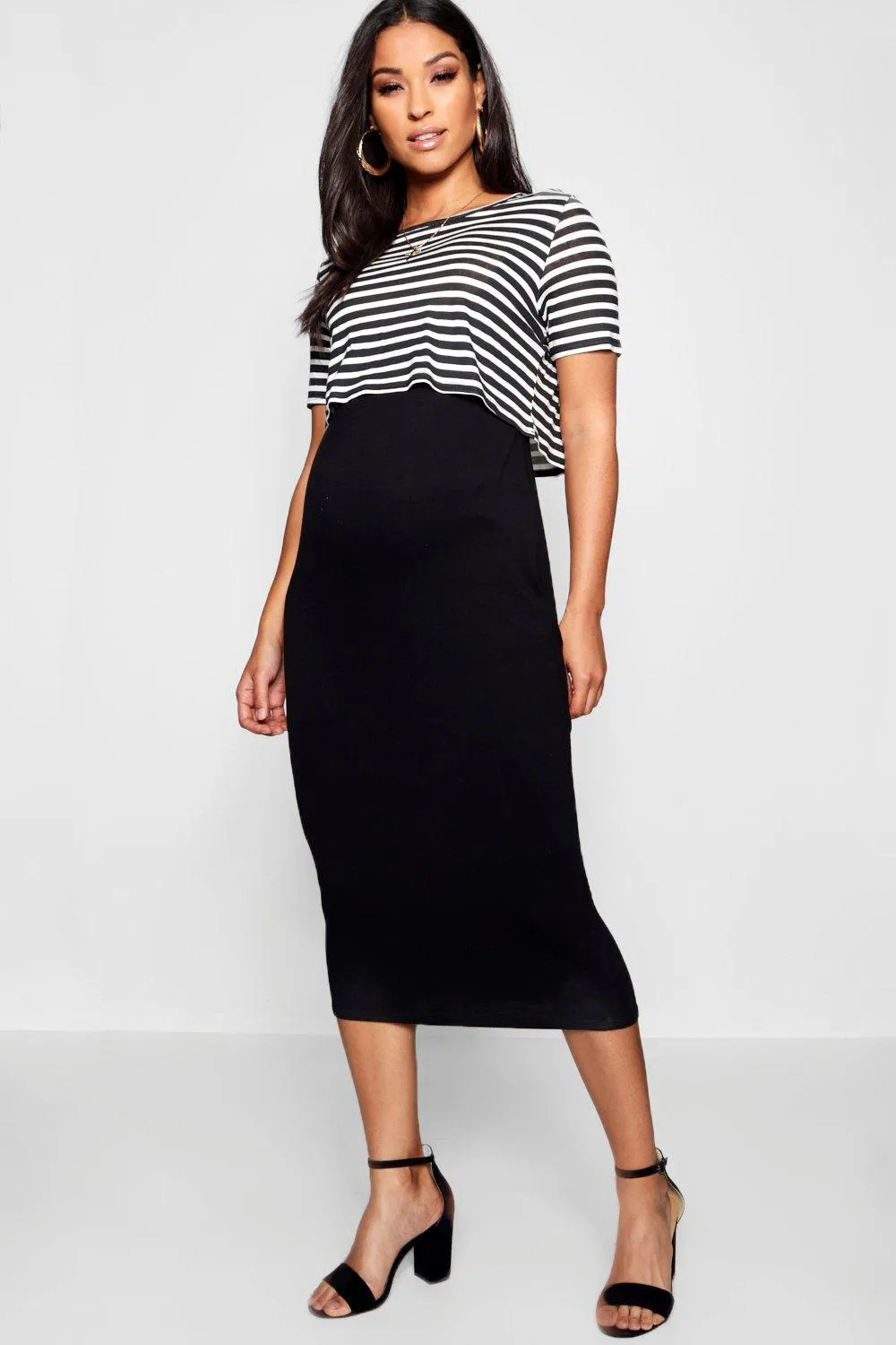 Maternity Stripe 2 Layer Nursing Dress