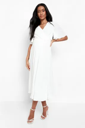 Maternity Wrap Pleated Skater Midi Dress