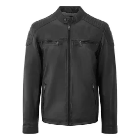 Men's Black Leather Biker Jacket - Thomas - PRIMEHIDE Leather