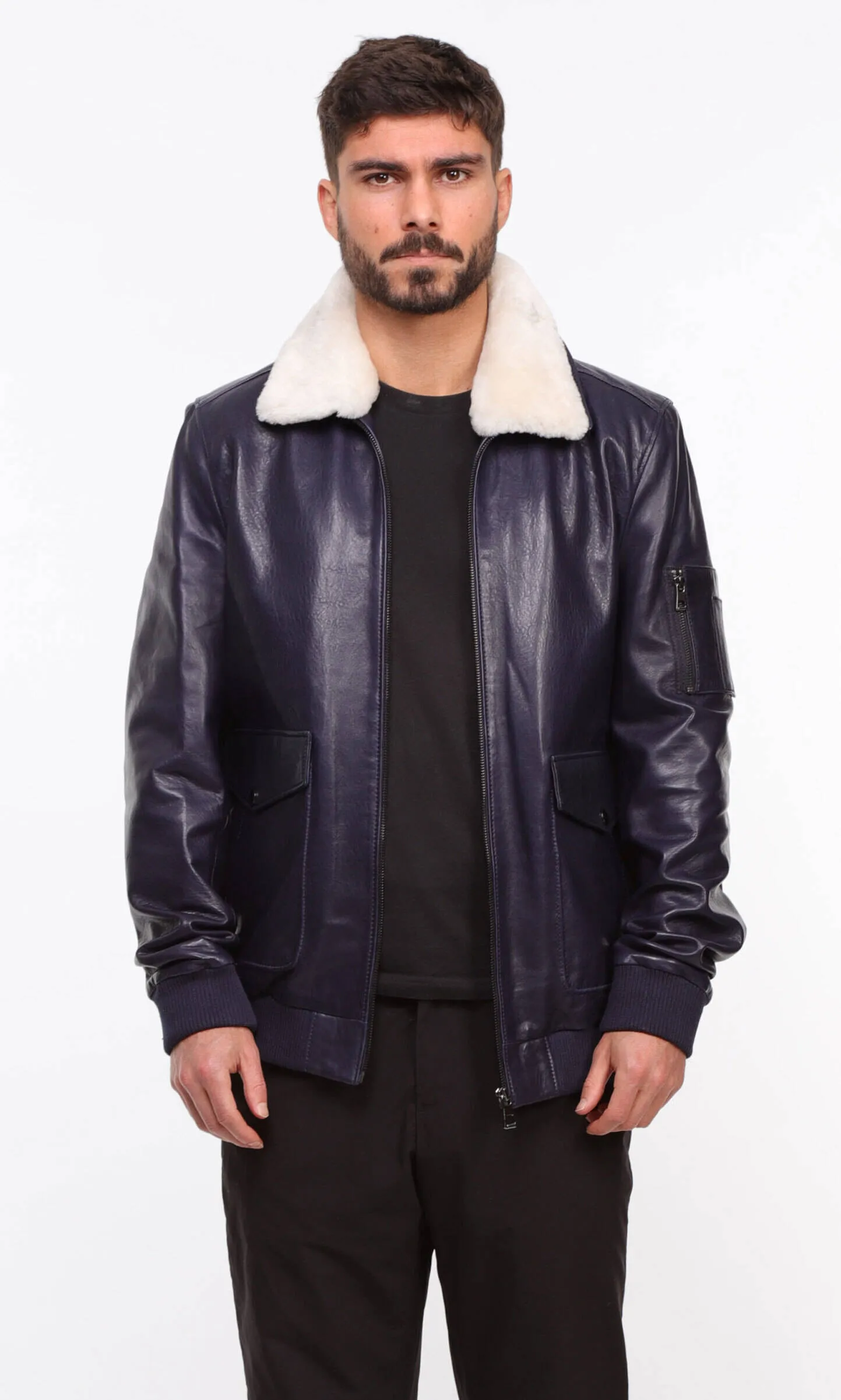 Men's blue \movy\ pilot style leather jacket
