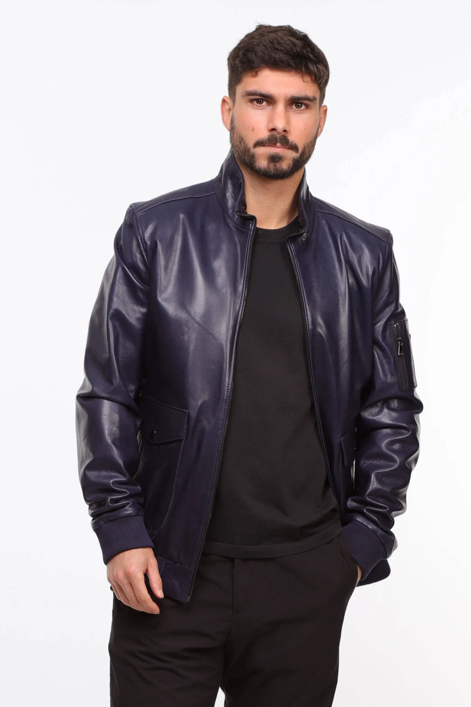 Men's blue \movy\ pilot style leather jacket