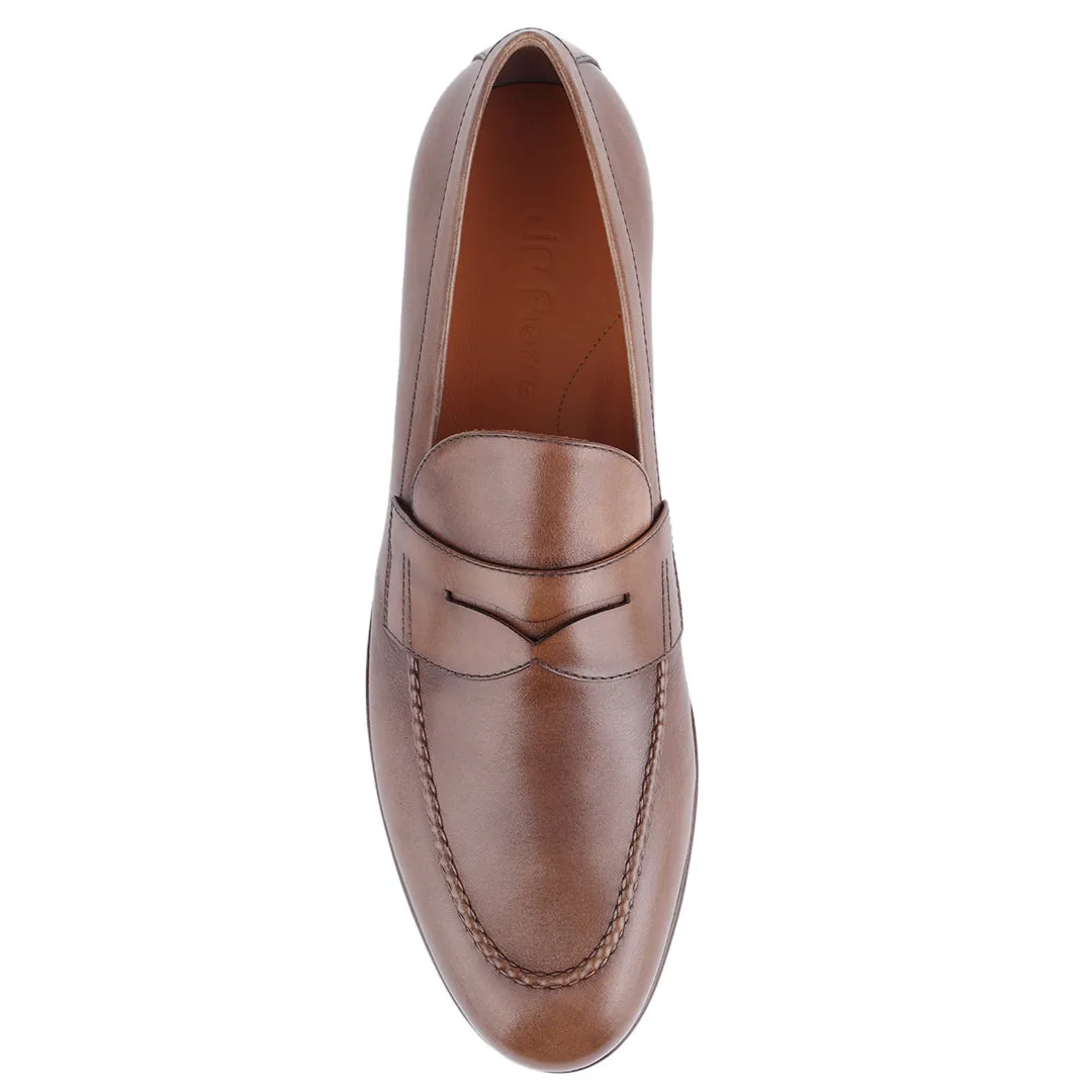 Mens caramel leather penny loafers