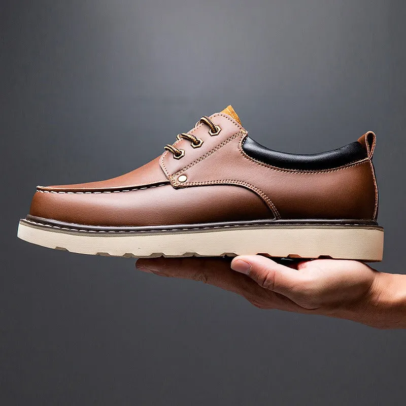 Men's Casual Shoes Leather Loafers Lace-up Camp Work Shoes A008
