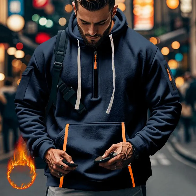 Men's Colorblock Zipper Plush Long Sleeve Hoodie 97540957Z