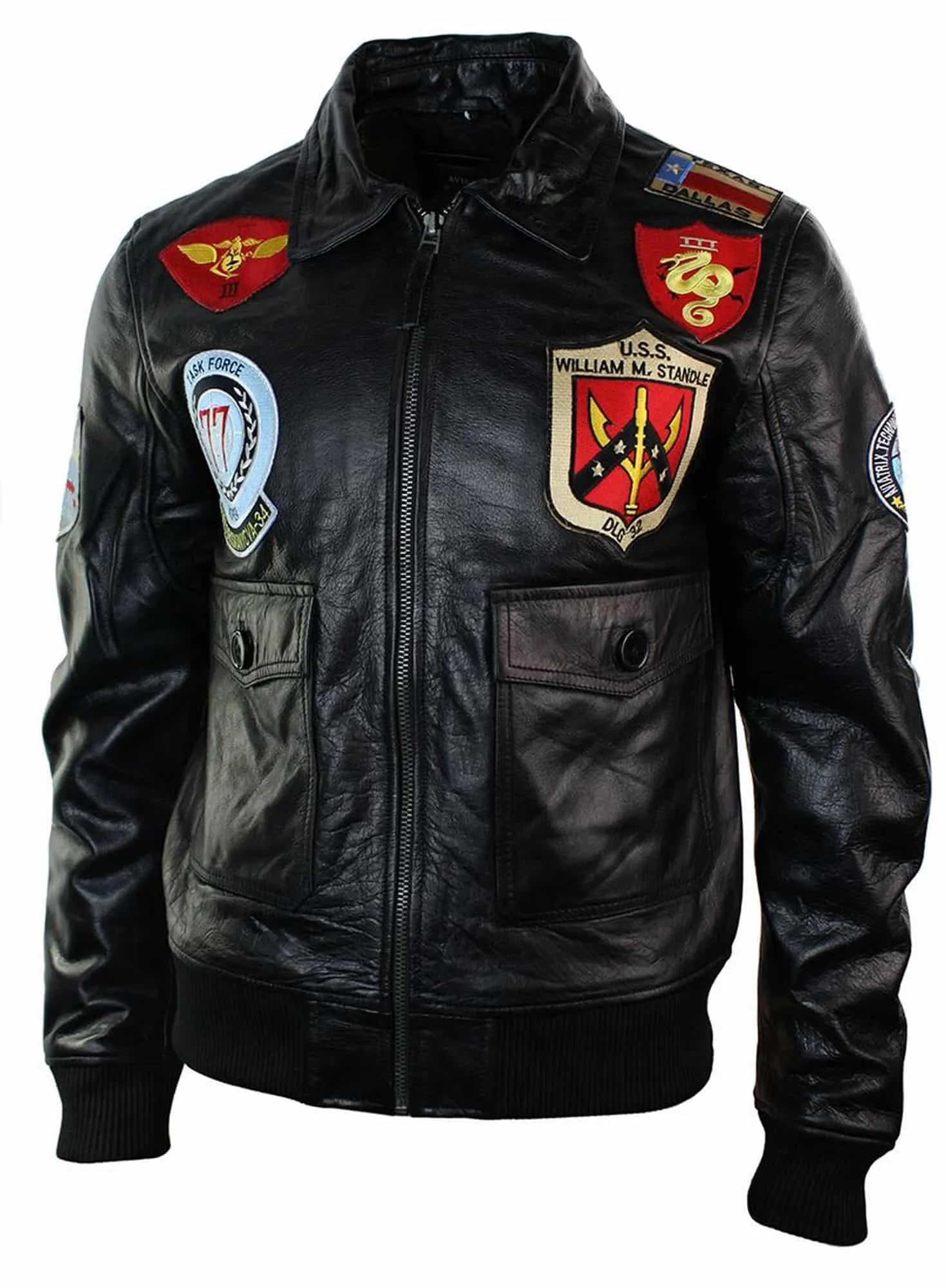 Mens Real Leather US Aviator Air Force Pilot Flying Bomber Jacket Black Fur Collar-Black