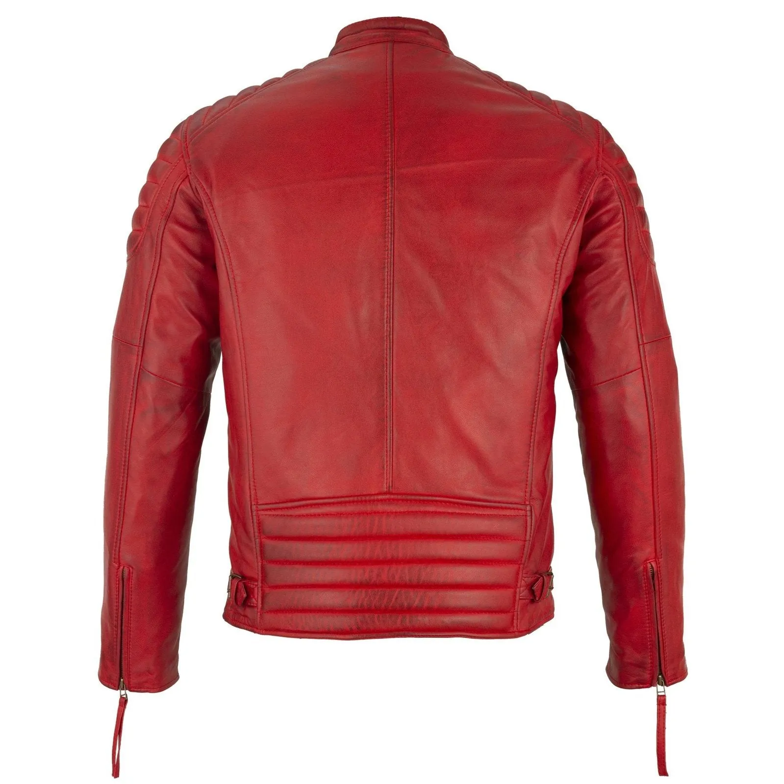 Mens Slim Fit Retro Style Biker Red Leather Jacket - Ivar