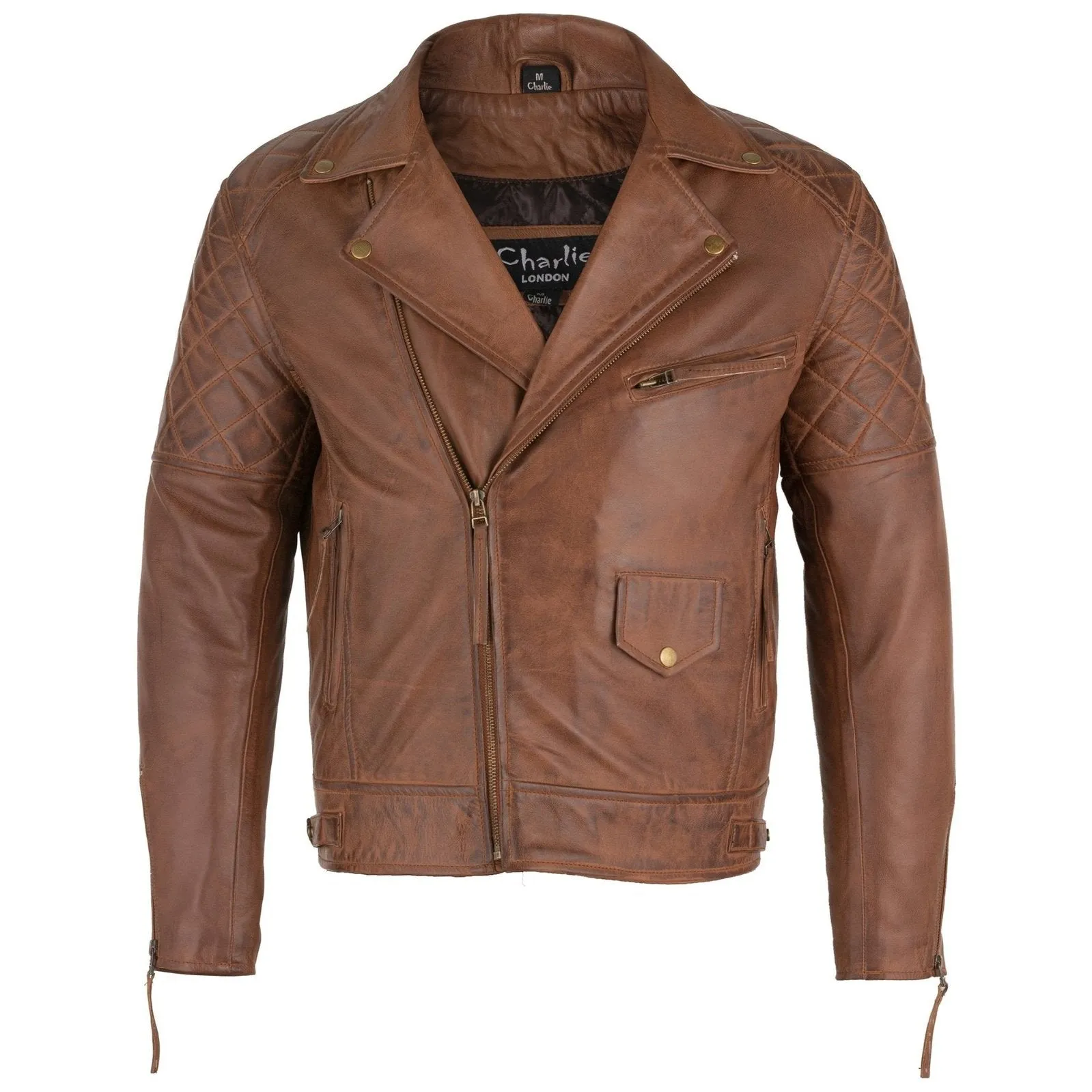 Mens Soltau Diamond Biker Style Tan Leather Jacket