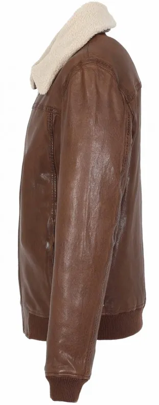 Men's tan aviator style leather jacket 64383