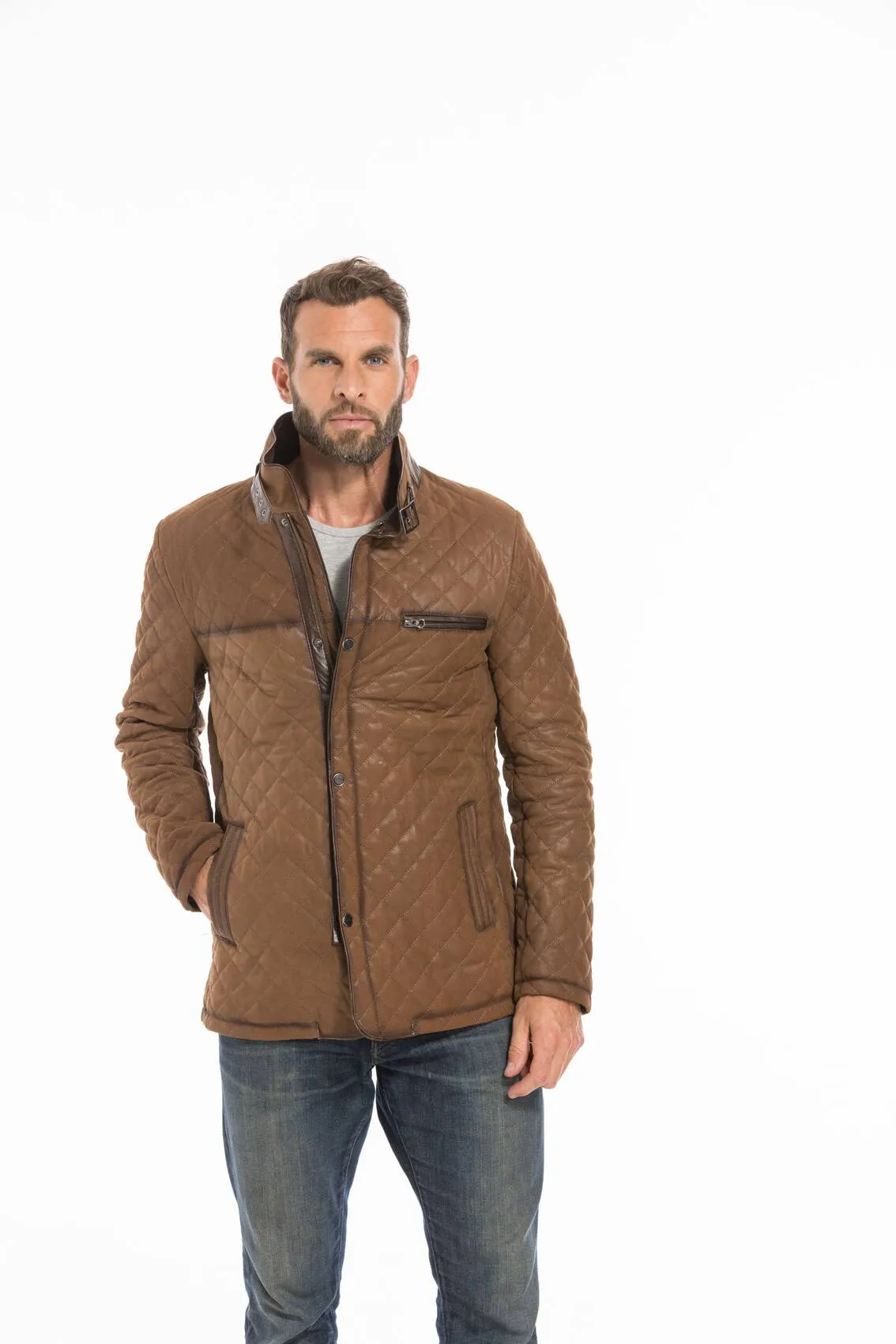 Men's tobacco nuplin leather jacket e 09