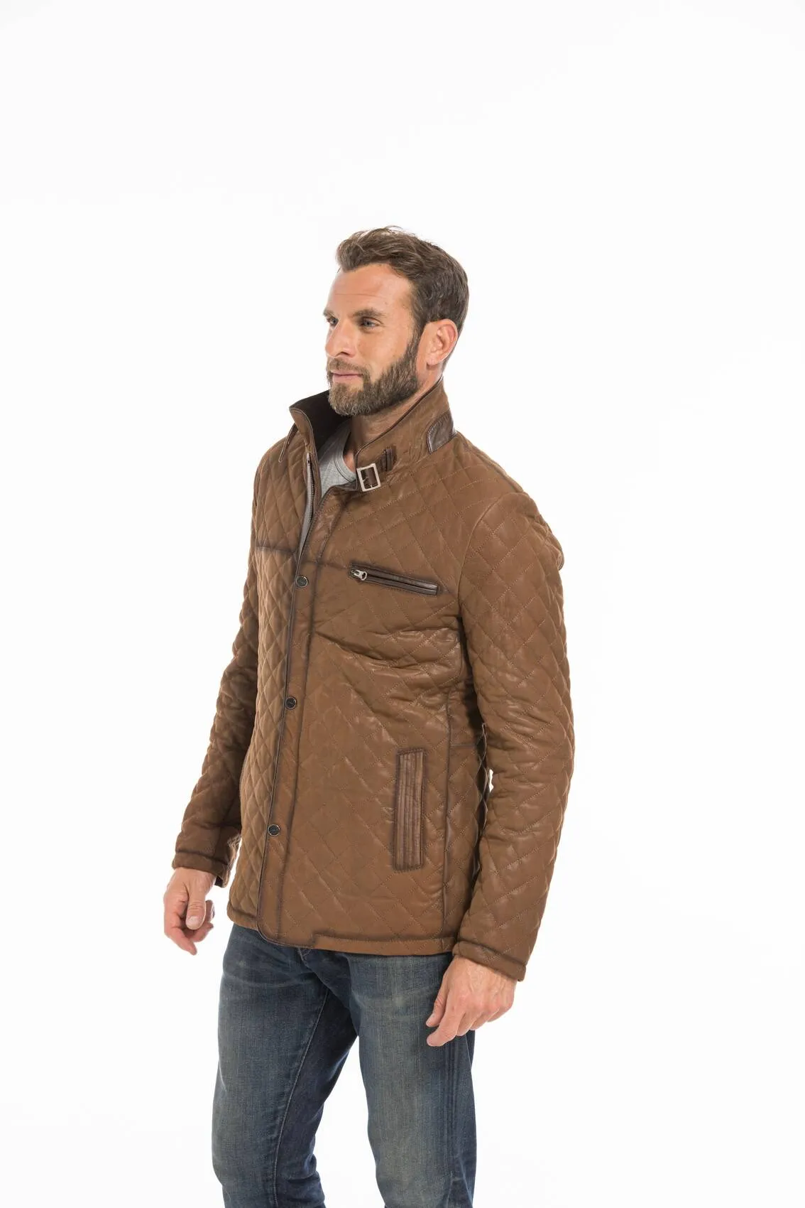 Men's tobacco nuplin leather jacket e 09