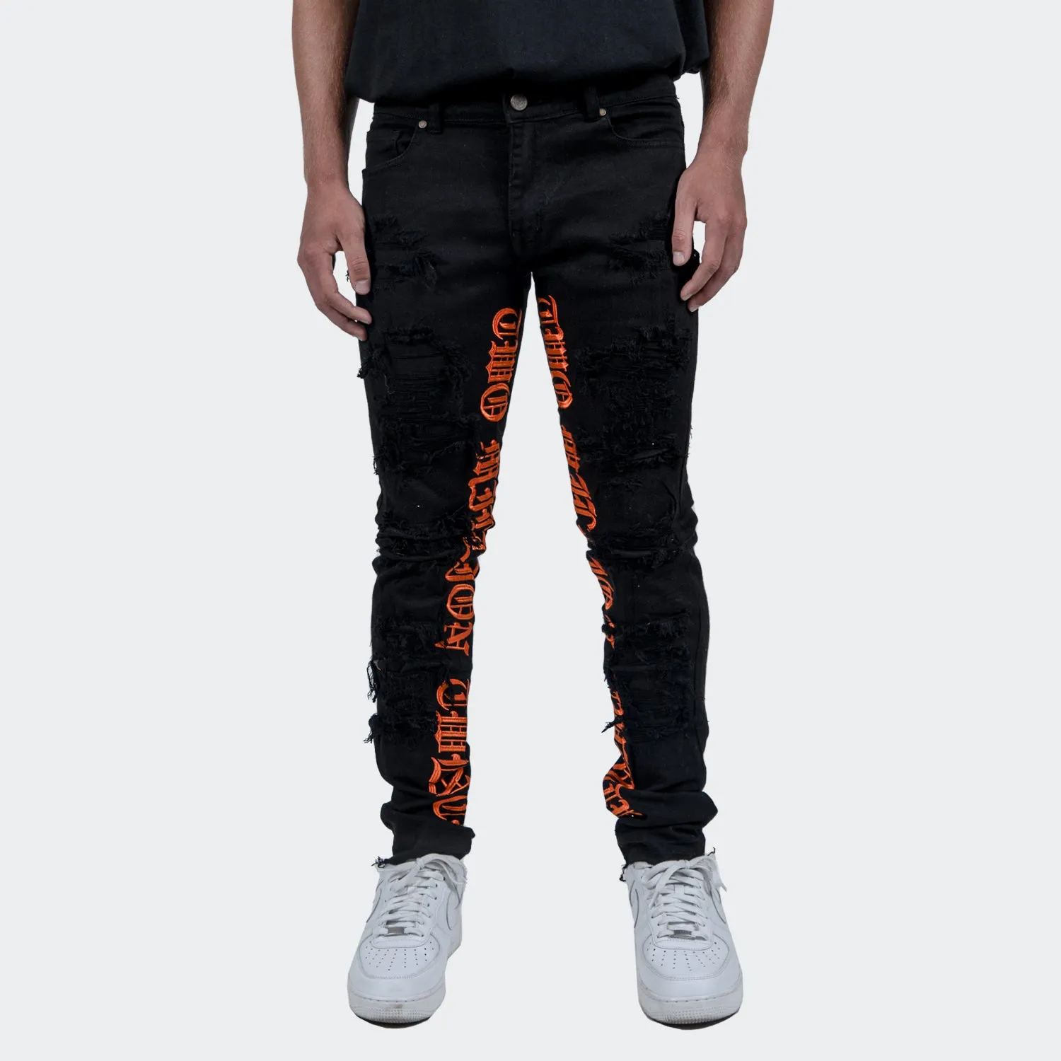 Men's TWO MILL TWENTY Bosworth Script Embroidered Denim Jeans Black