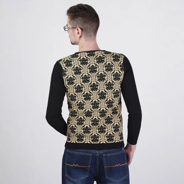 Men's Woven Pullover with Lilies Flower Pattern and Solid Sleeves