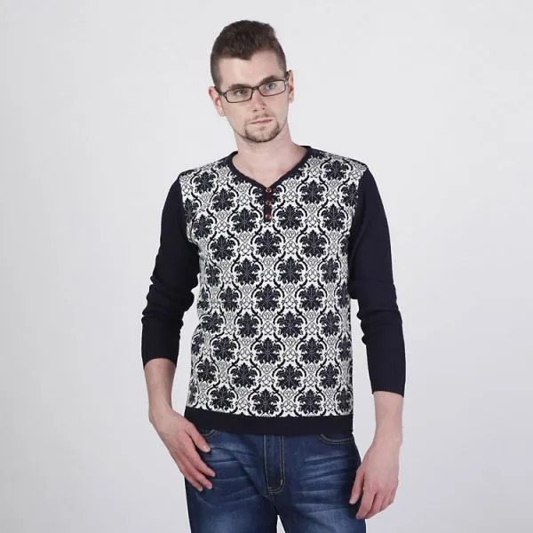 Men's Woven Pullover with Lilies Flower Pattern and Solid Sleeves