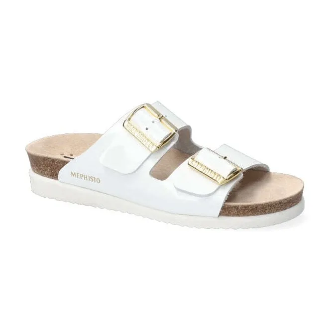 Mephisto  Womens Hester Vernis White Dual Strap Mules 1130