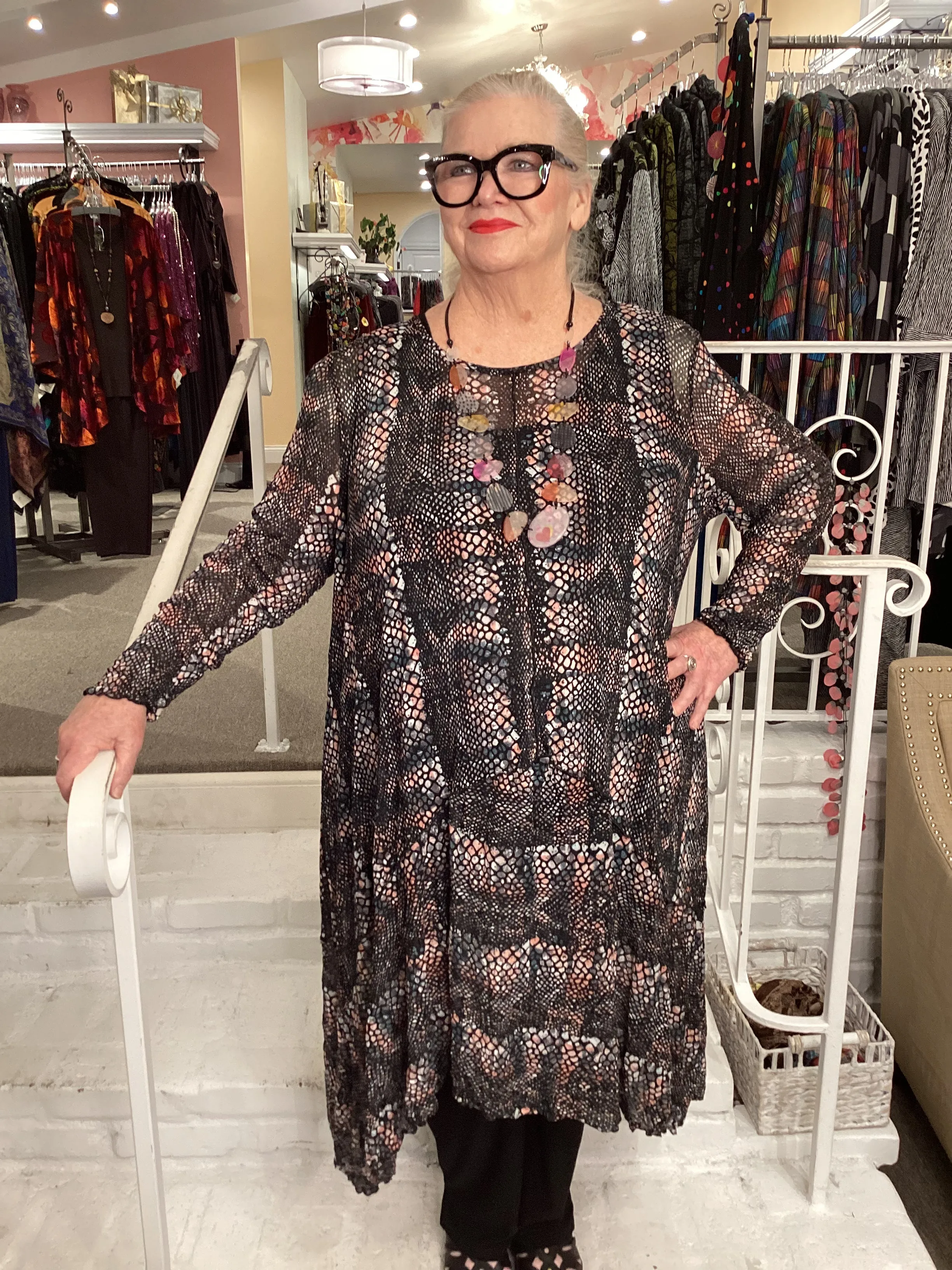 MESH DRESS/TUNIC - MULTI BLACK