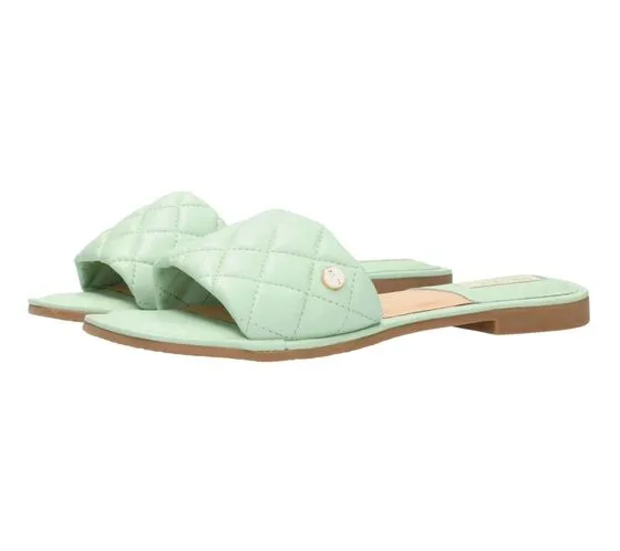 MEXX Chaussures en cuir véritable pour femme au look matelassé, mules d'été, chaussures à enfiler MXCY007501W vert menthe