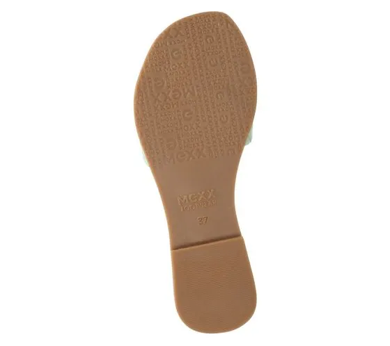 MEXX Zapatos de mujer de piel auténtica con aspecto acolchado, mules de verano, zapatos sin cordones MXCY007501W verde menta