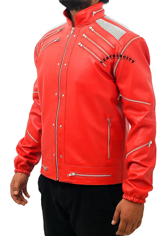 Michael Jackson Beat It Leather Jacket in Red Color - TheLeatherCity
