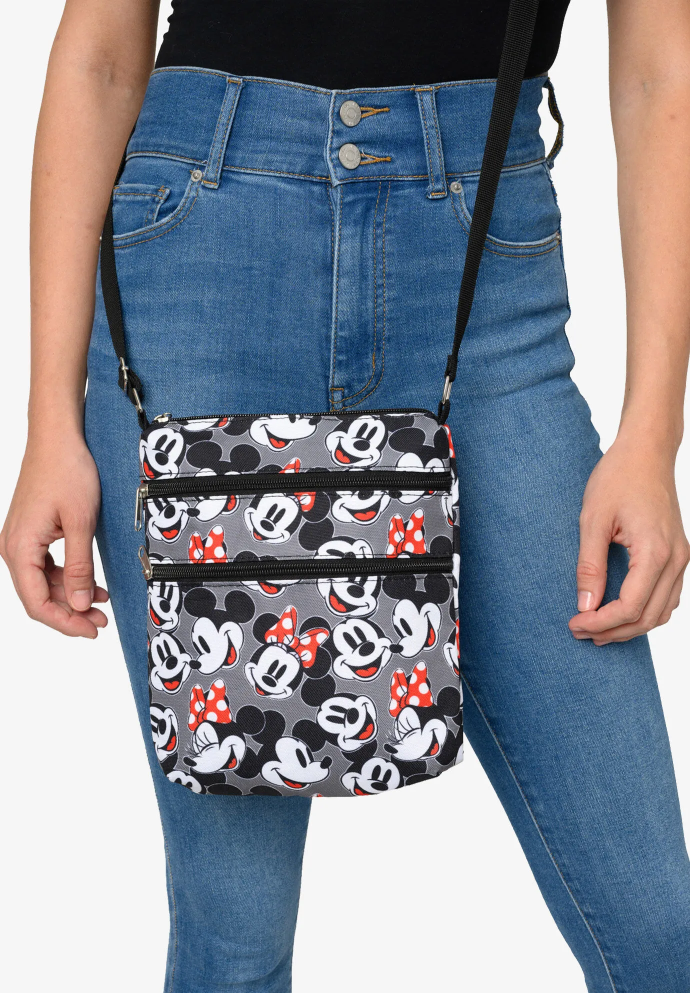 Mickey & Minnie Mouse Faces Smiles Passport Bag Travel Crossbody Purse