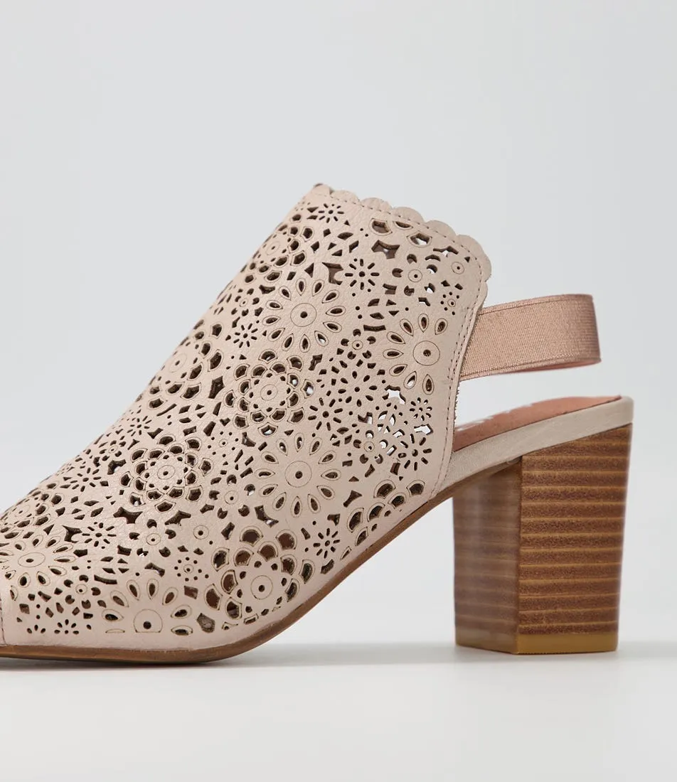 MIDAS Pristine Cafe Rose Gold Leather Elastic Sandals