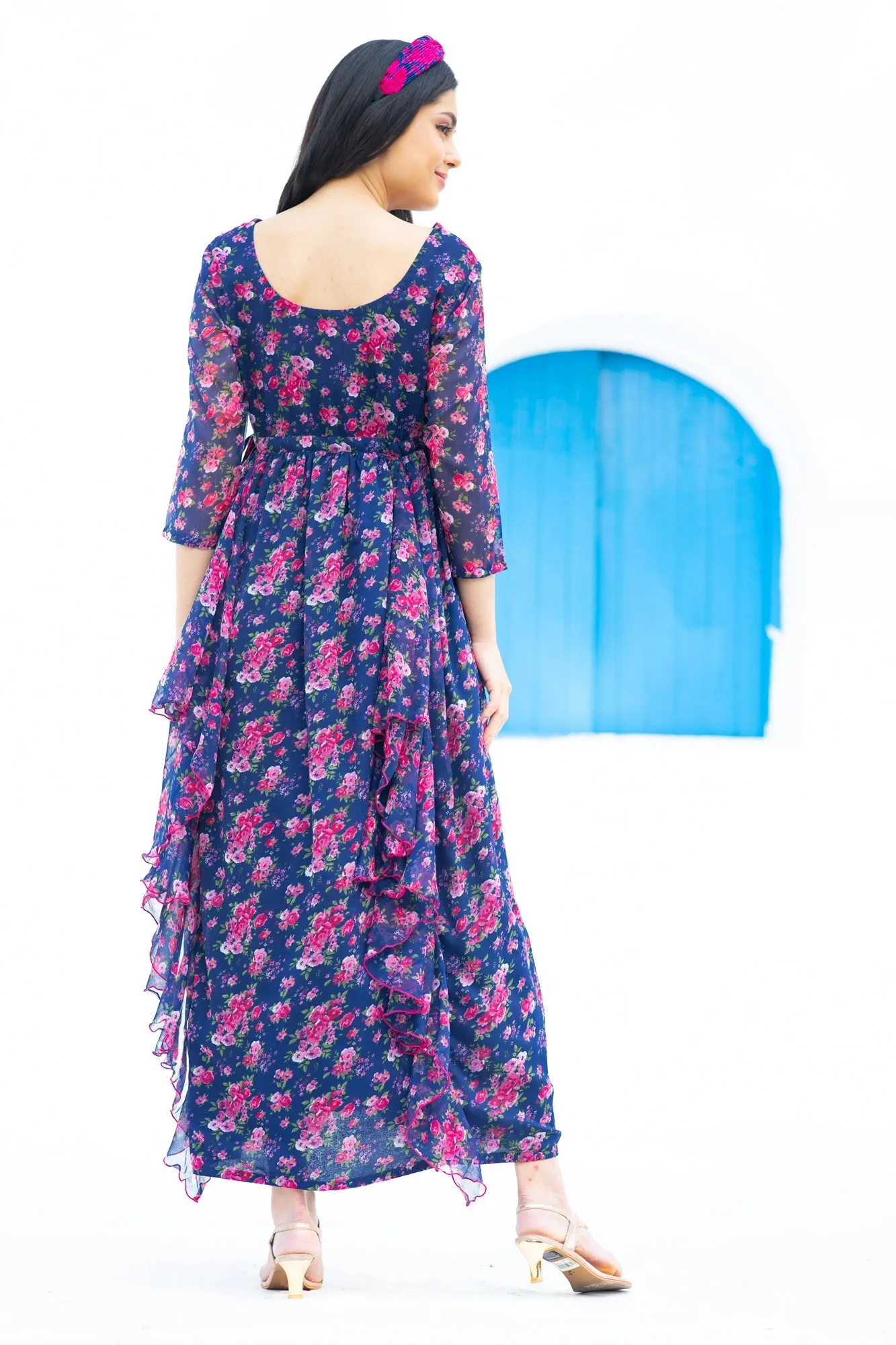 Midnight Bloom Maternity & Nursing Flow Dress