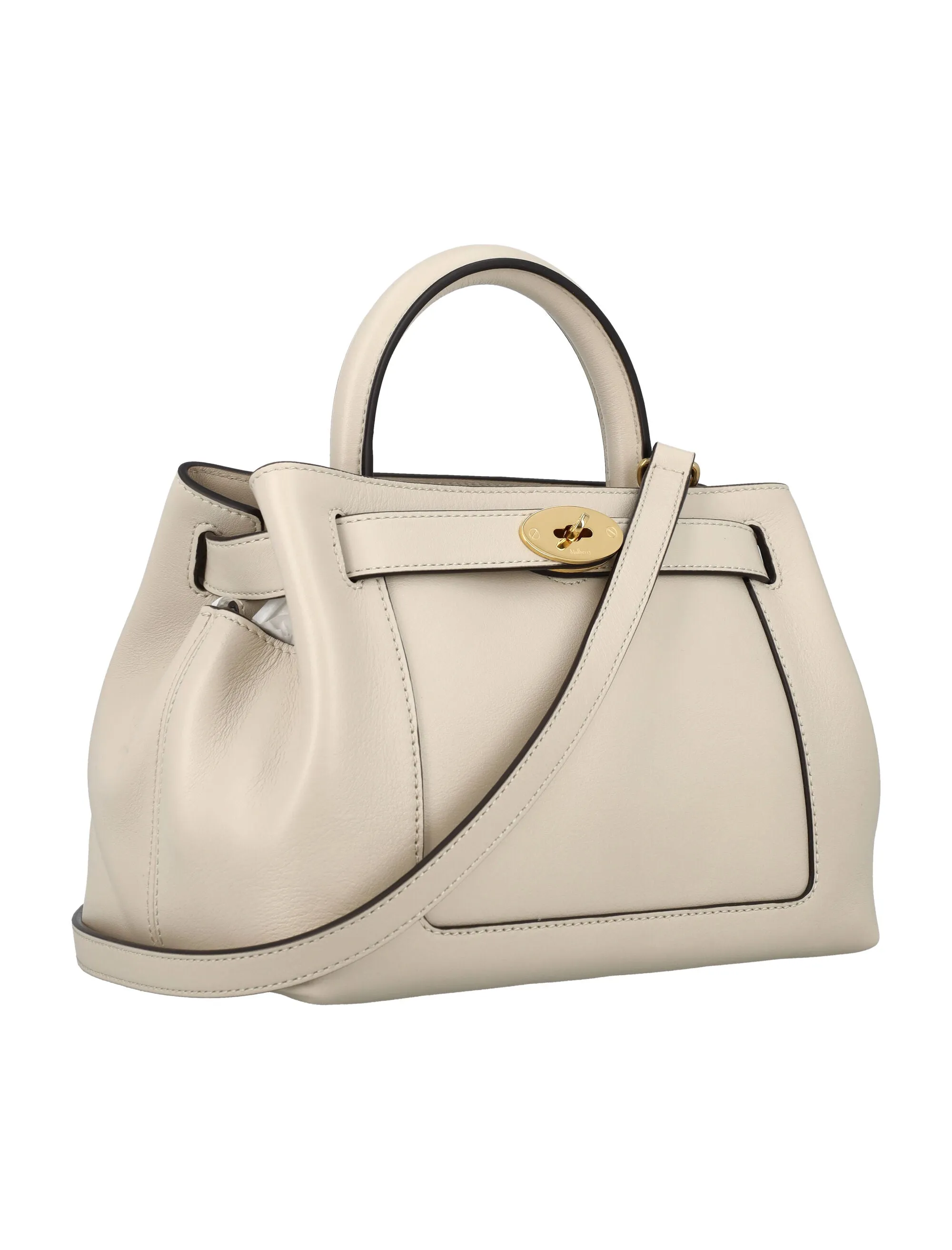 MULBERRY Chalk White Islington Mini Leather Shoulder Bag with Belt Detail & Brass Hardware