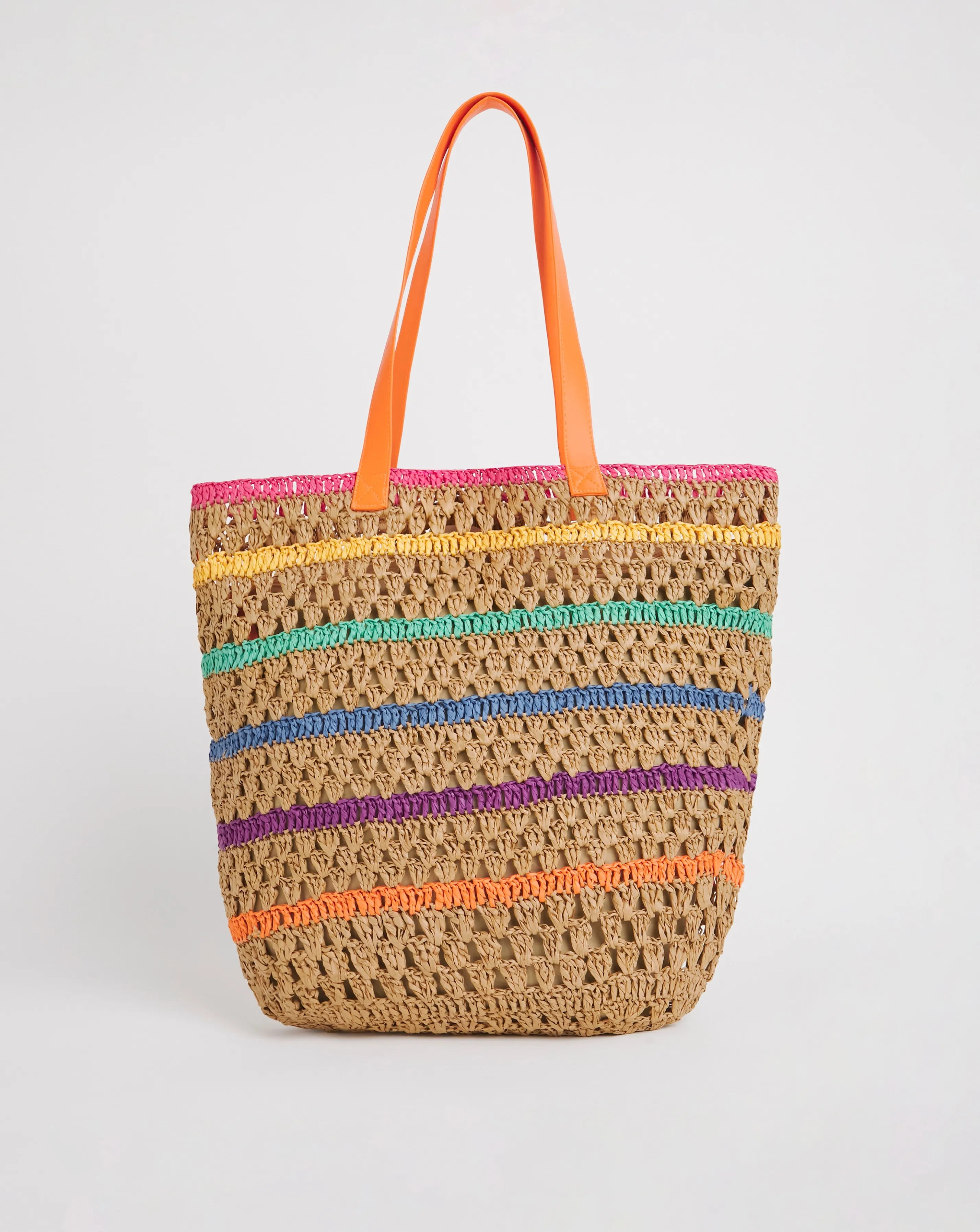 Multi Stripe Packable Raffia Beach Tote Bag | Simply Be