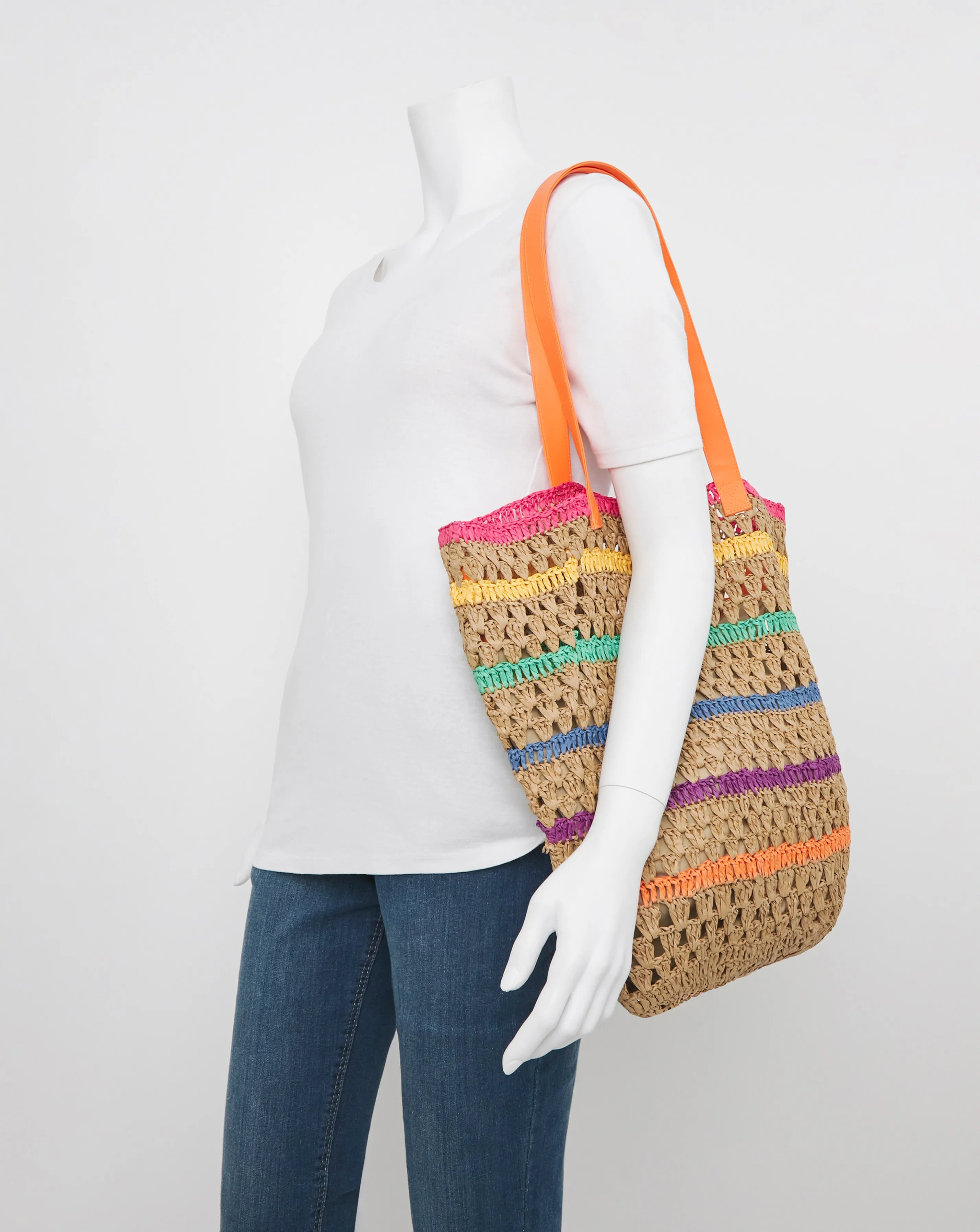 Multi Stripe Packable Raffia Beach Tote Bag | Simply Be