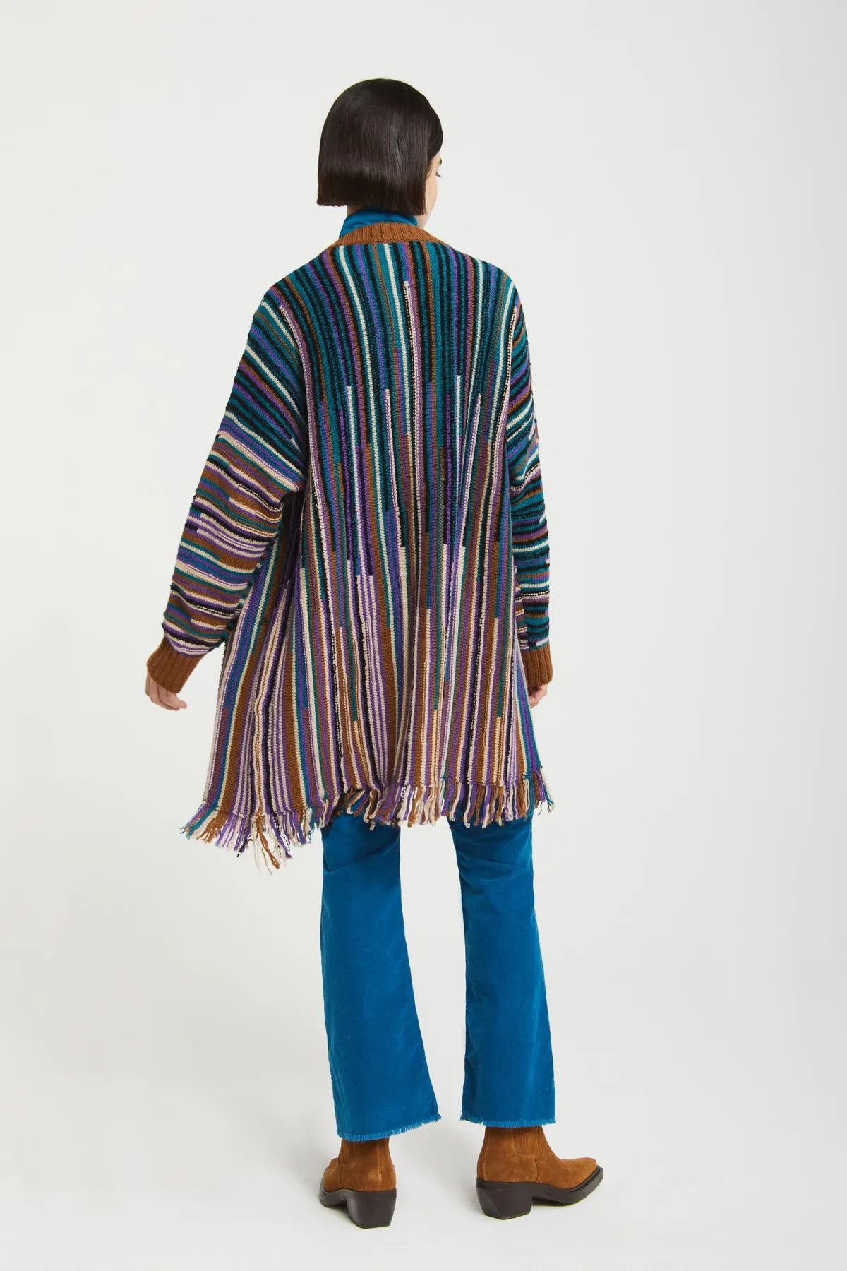 Multicolor cardigan with fringes