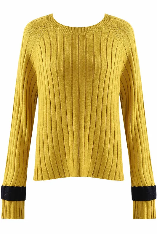 Mustard Contrast Cuff Jumper