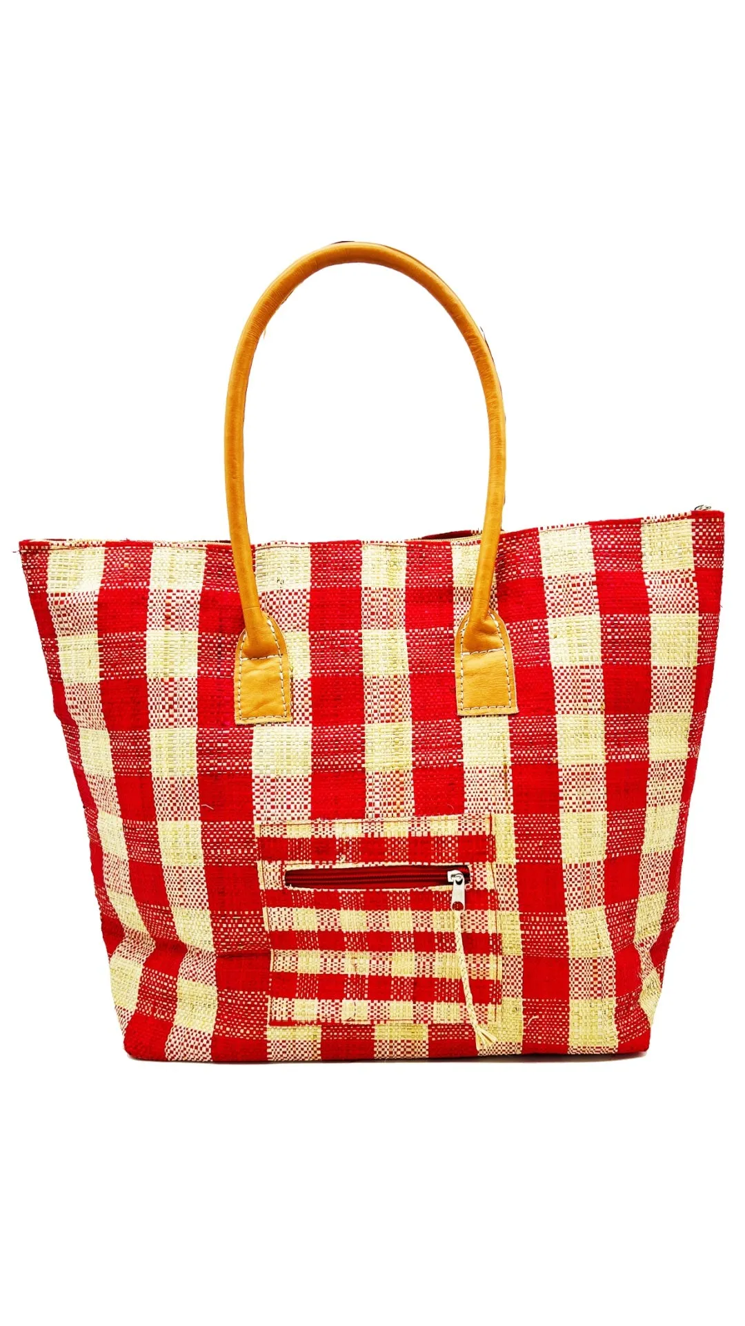 Nador Gingham Zippered Straw Bag