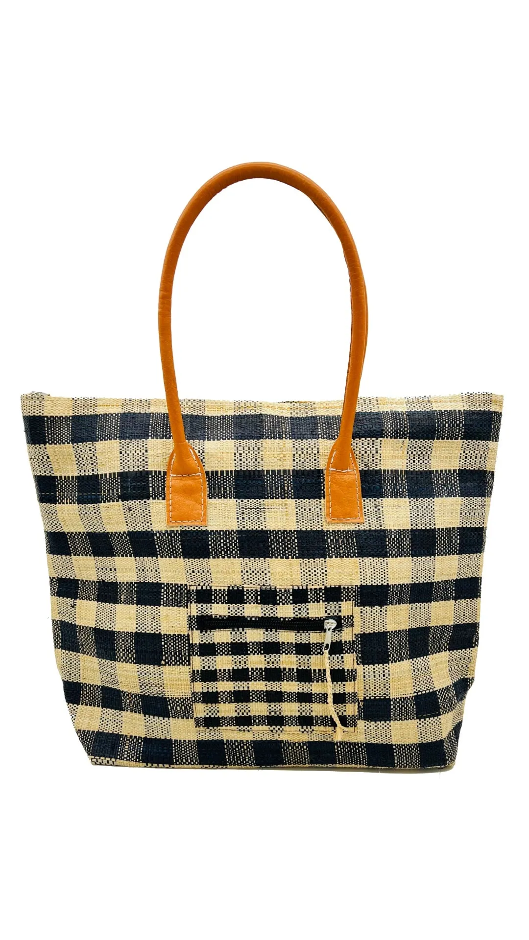 Nador Gingham Zippered Straw Bag