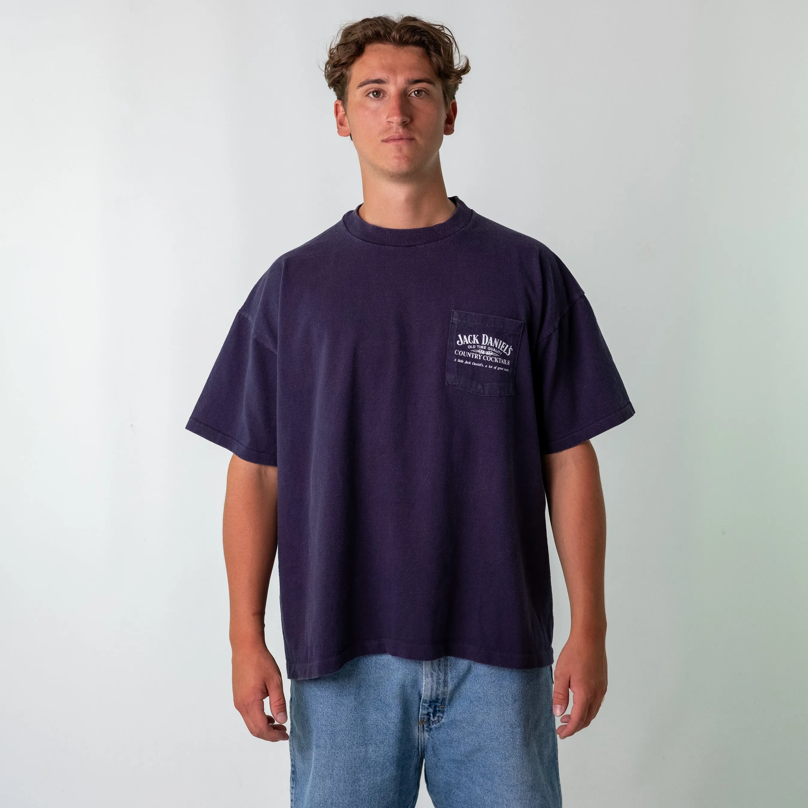 Navy Blue 90s Unbranded Jack Daniels Anvil Oversized Single Stitch T-Shirt (XXL)