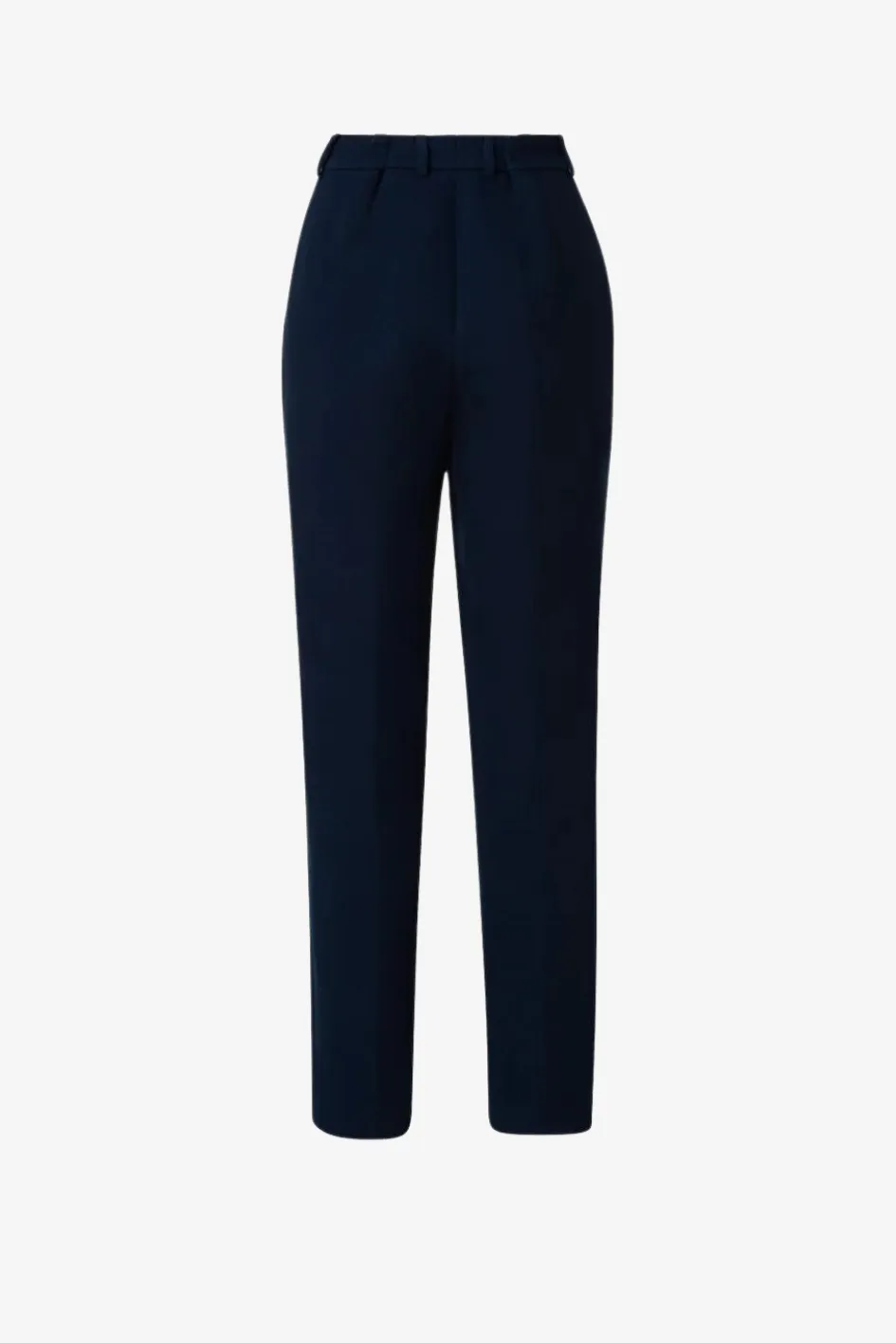 Navy Cotton and Linen Tapered Trousers with Pleats