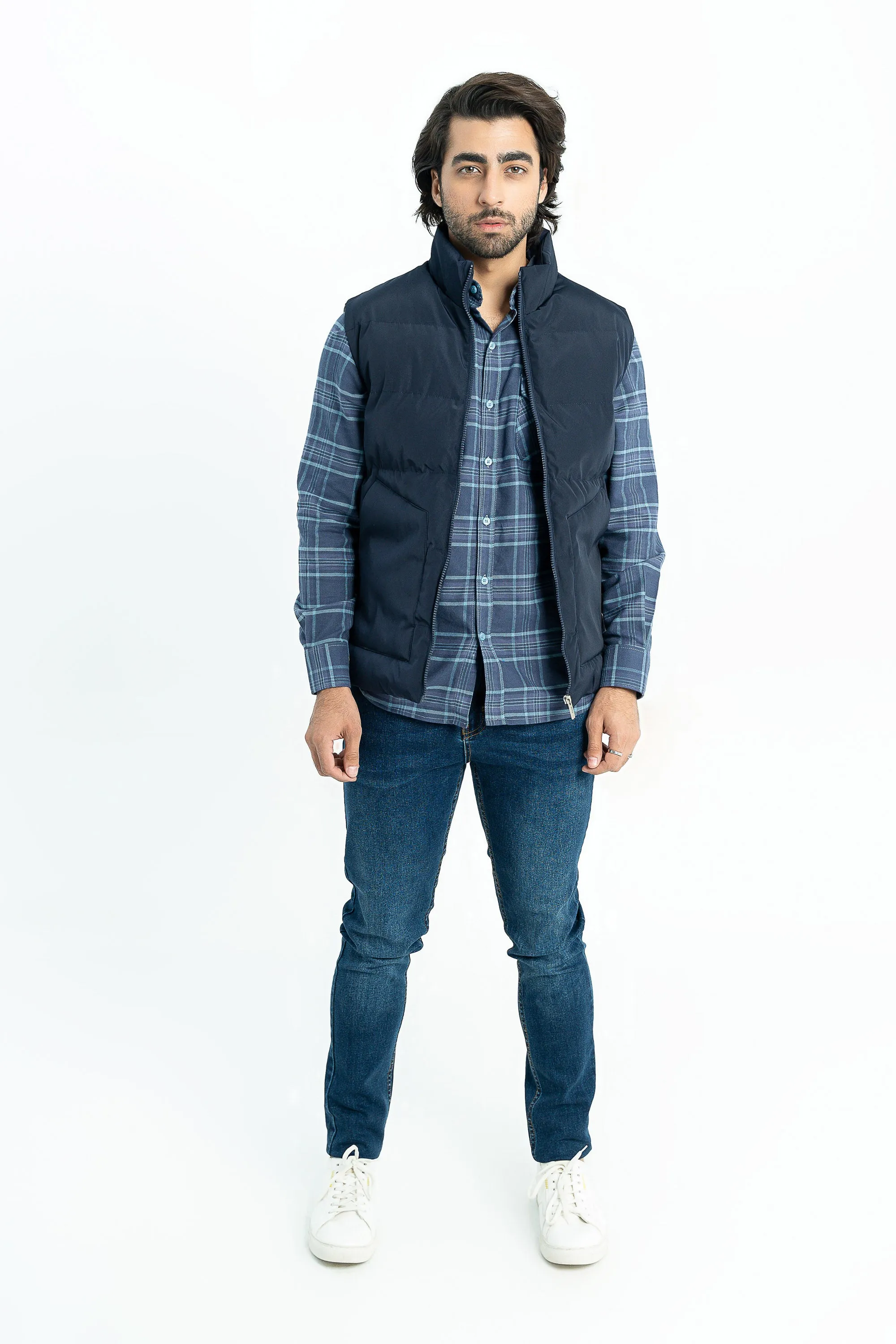 Navy Quilted Bomber Jacket