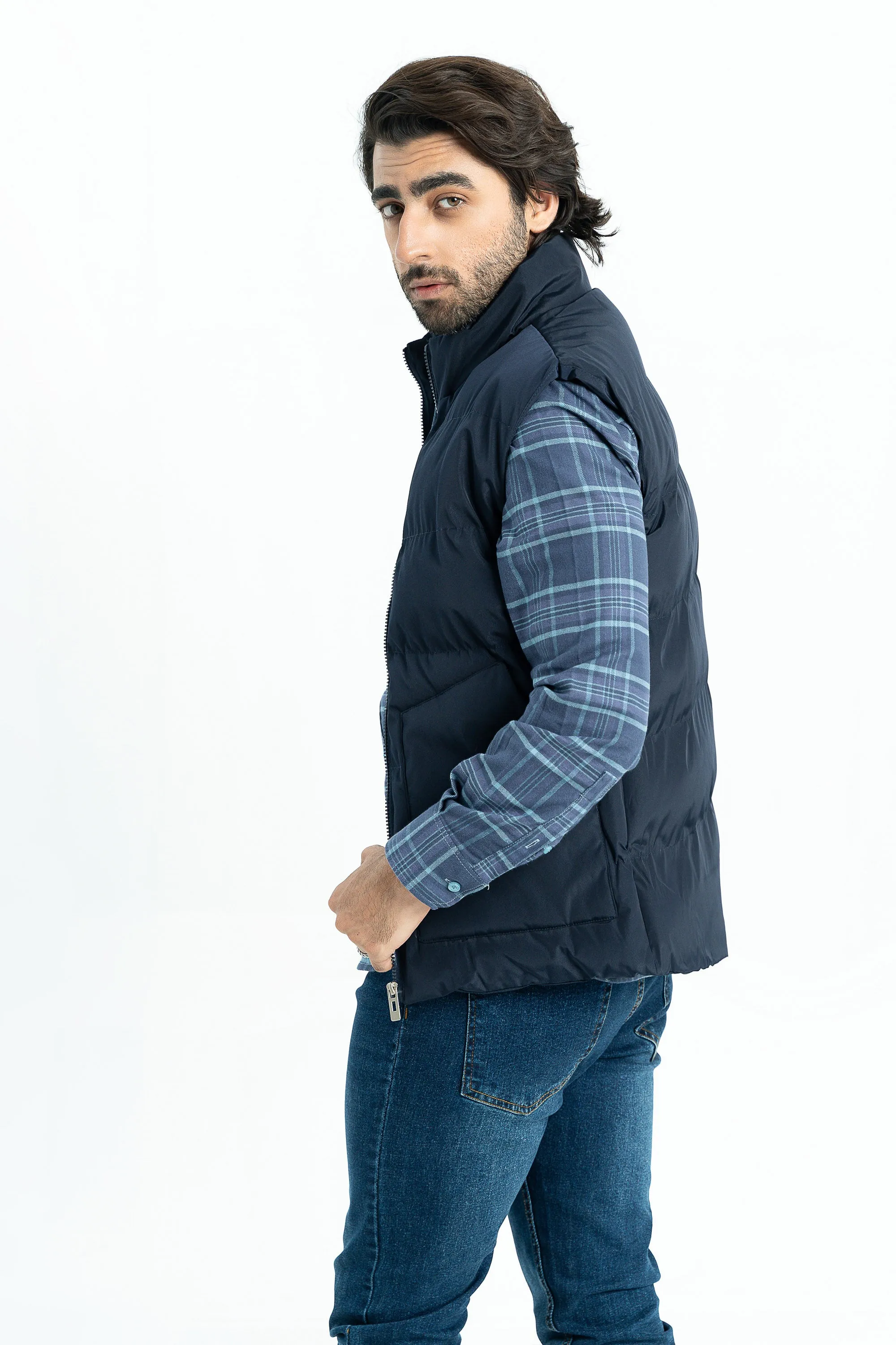 Navy Quilted Bomber Jacket