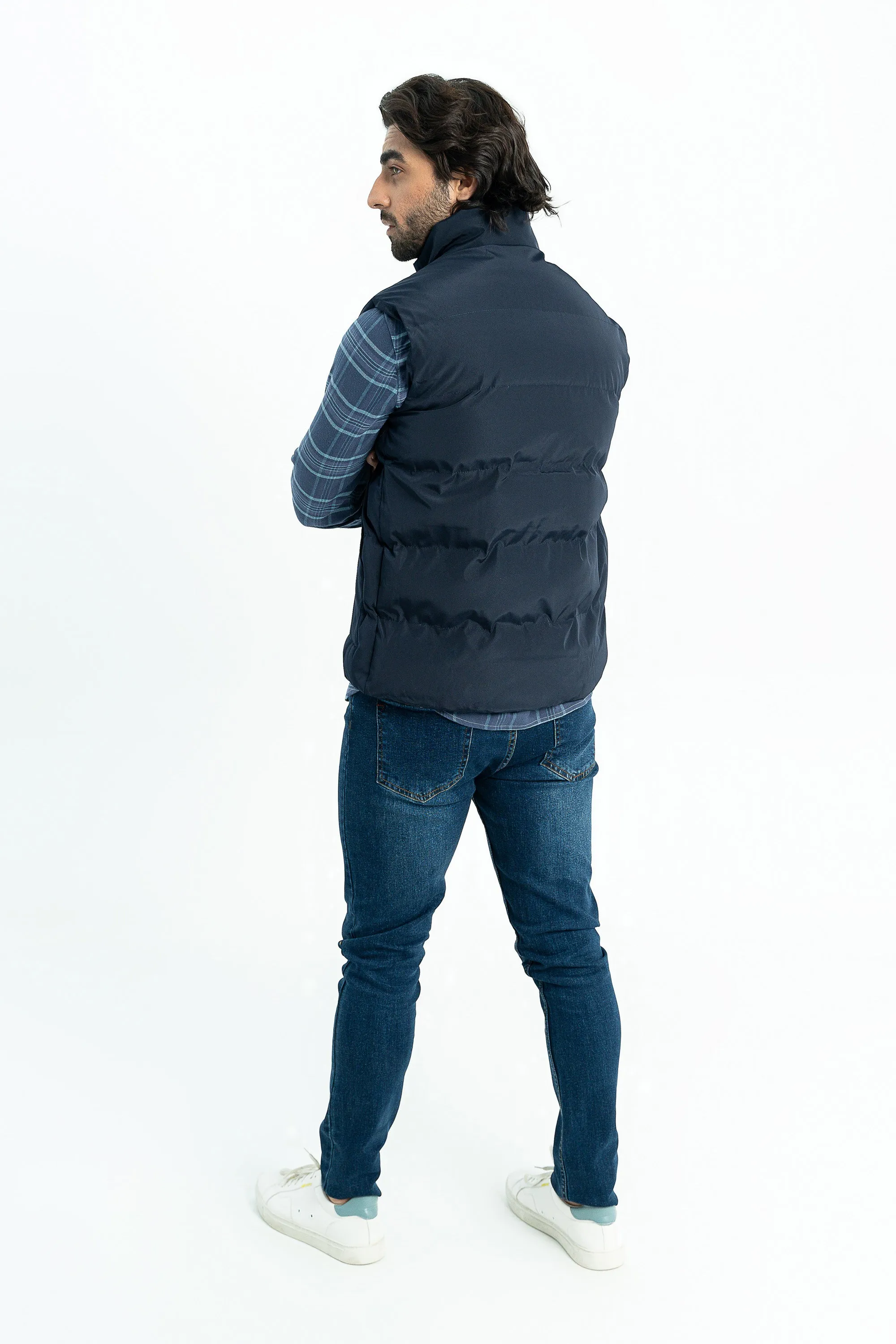 Navy Quilted Bomber Jacket