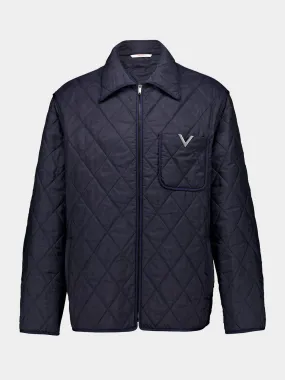 Navy Quilted Nylon Shirt Jacket