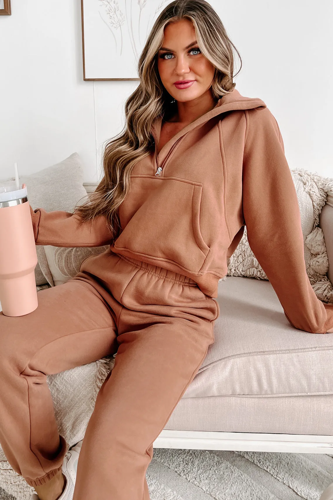 New Obsession Fleece-Lined Half-Zip Scuba Pullover (Chocolate Brown)