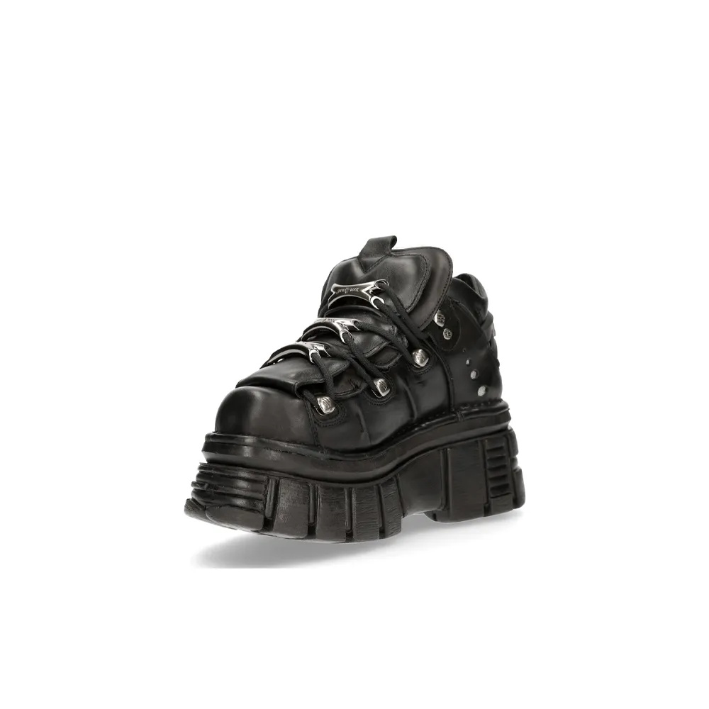 New Rock Ankle Boot Tower With Laces Black M-106-S29