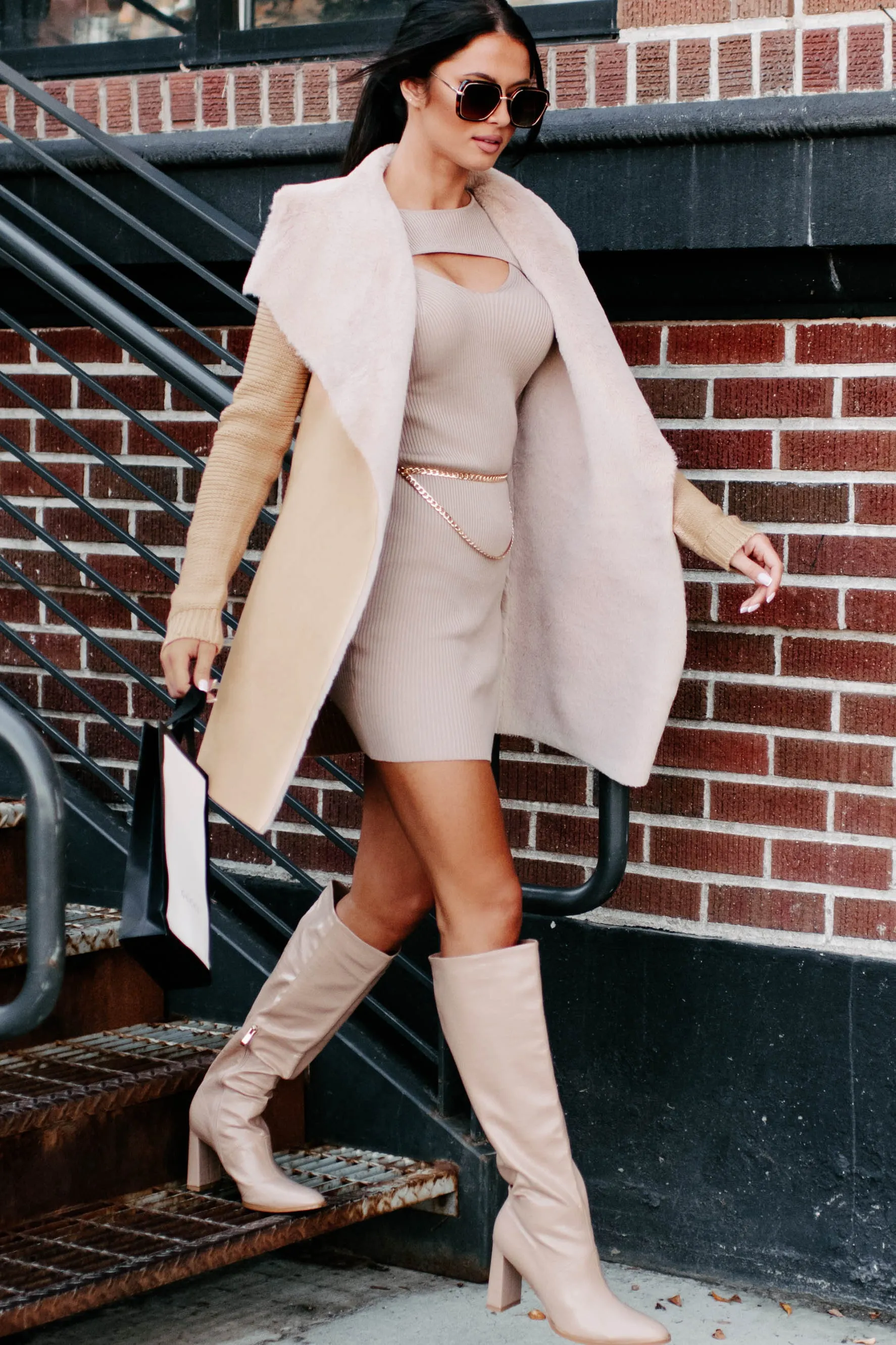 No Matter What Faux Fur Open Front Cardigan (Camel)