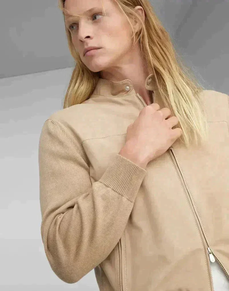 Nubuck and Cotton Knit Pilot Jacket