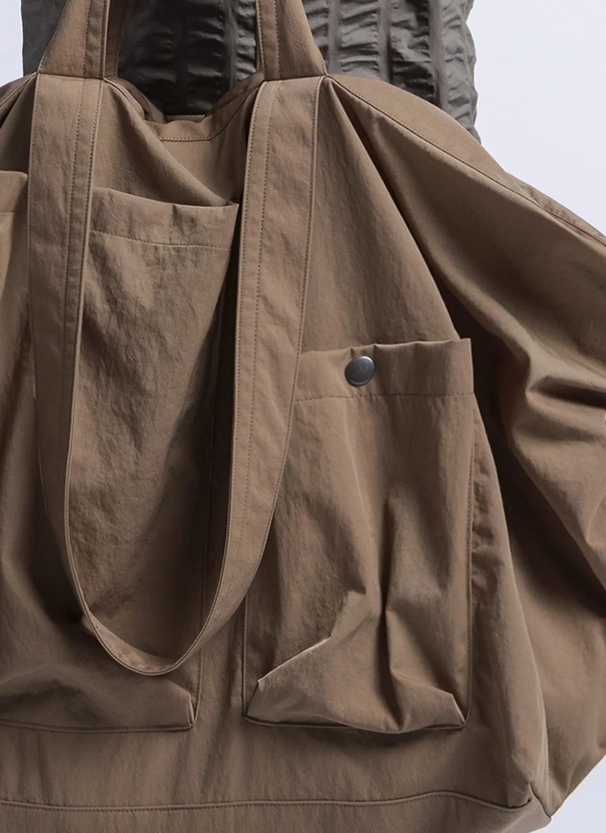 Nylon Twill Tri Pocket Slouchy Tote - Dark Khaki