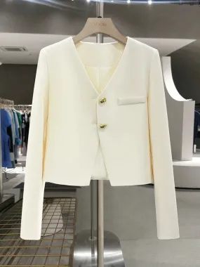 Off-white French simple short suit jacket for women 2024 new spring and autumn high-end texture suit top trend