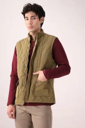 Olive Green Sleeveless Quilted Jacket