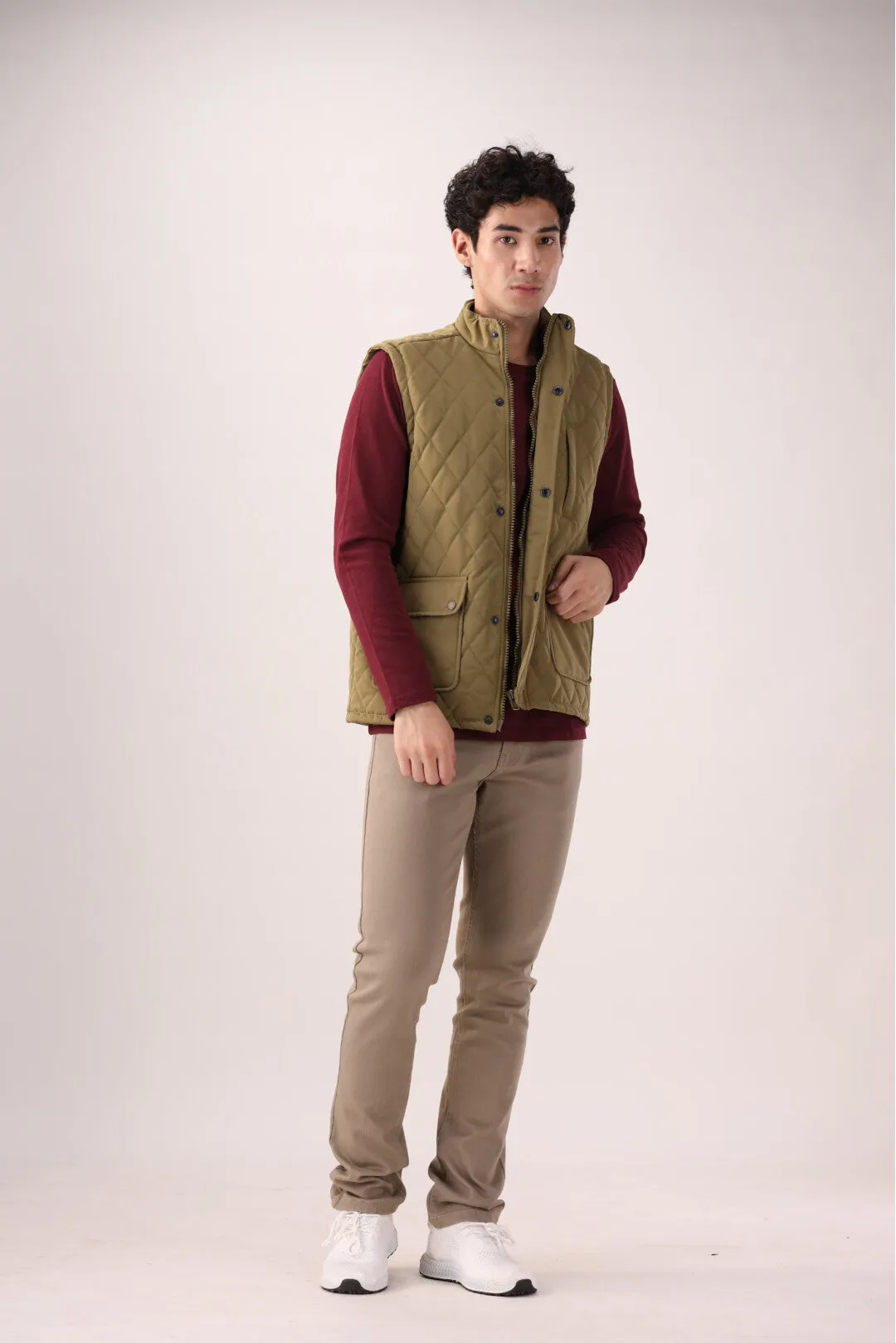 Olive Green Sleeveless Quilted Jacket