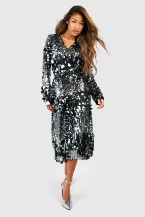 Ombre Sequin Wrap Midi Dress